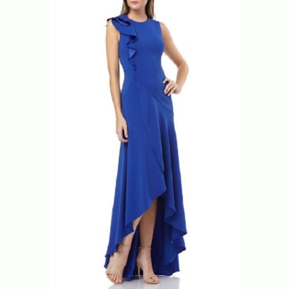Carmen Marc Valvo Cobalt Blue Evening Formal Gown - Picture 1 of 13